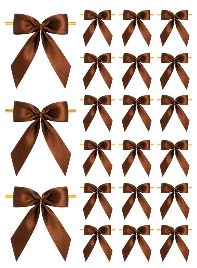 Meseey Satin Bows 4 Inch - 30 Pcs Bulk Craft Supply for Christmas Tree Decor, Gift Wrapping & Wreath Accents, Premium Twist Tie Mini Bows(Brown) - Image 1